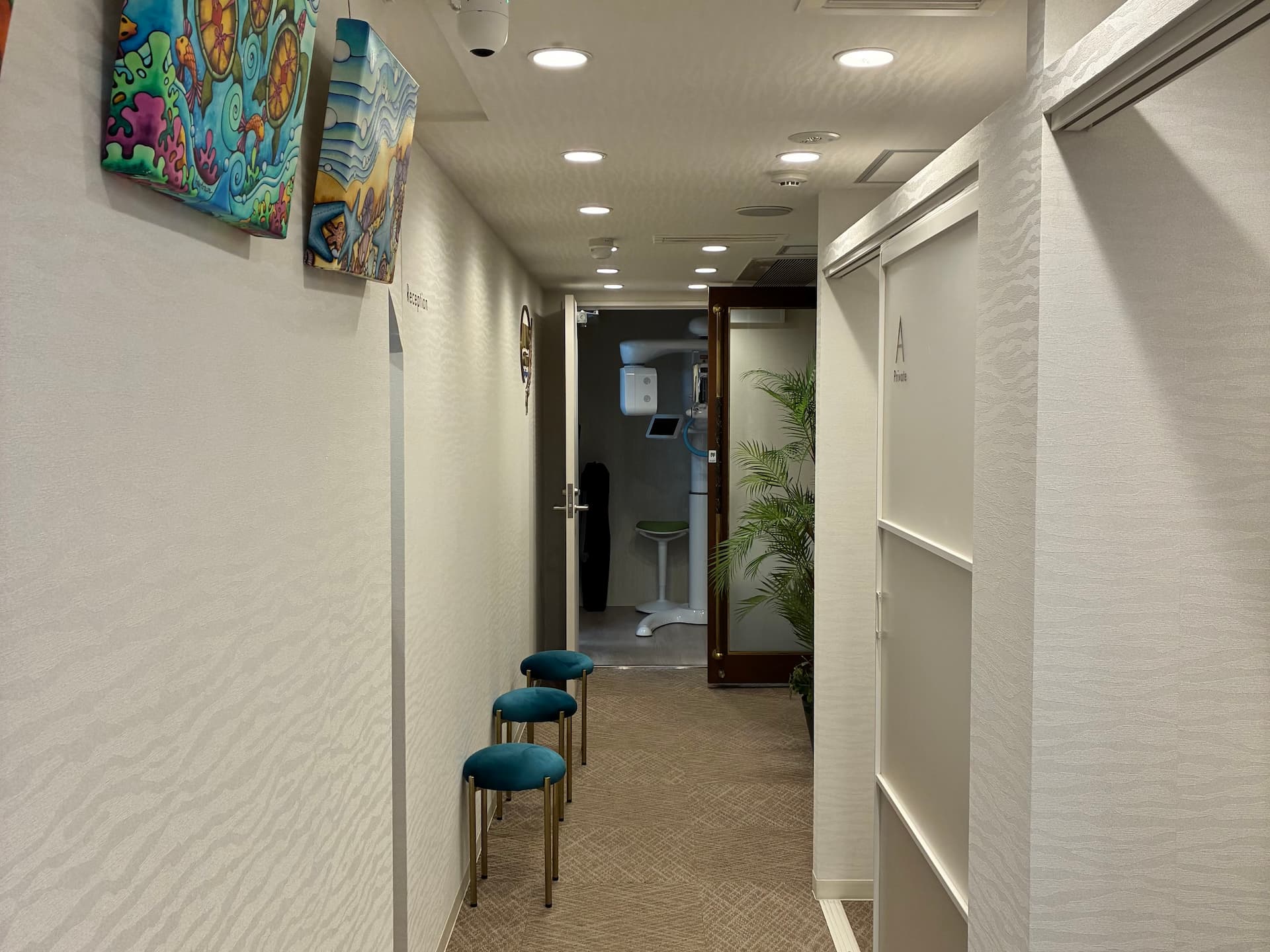 リノクリニック東銀座様 院内の廊下と待合イメージ