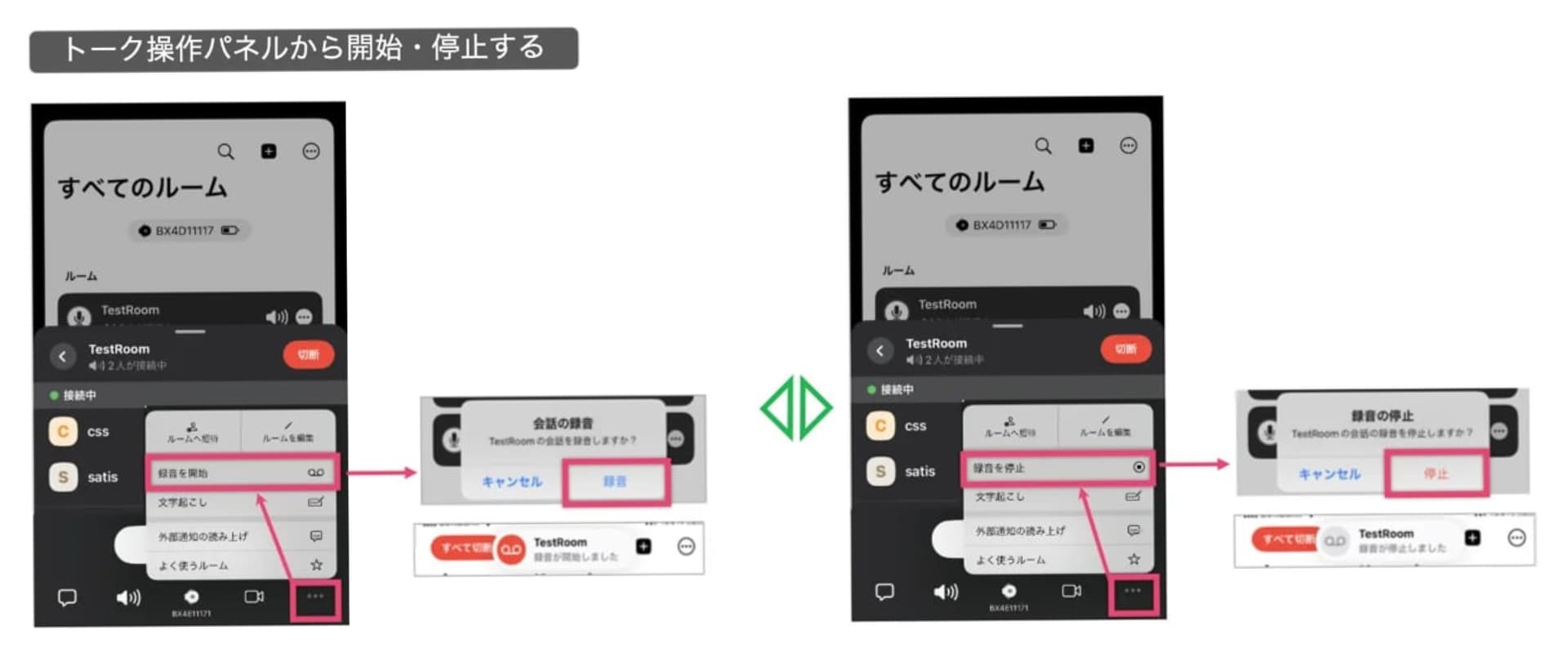 BONX WORK録音に関する使用方法の図解